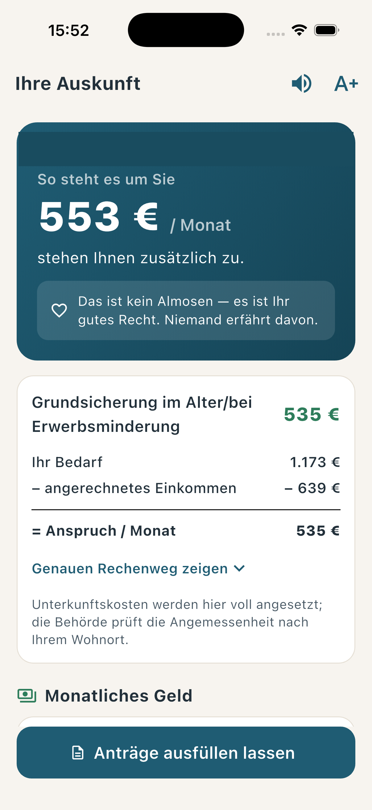Die App zeigt, wie viel Geld Ihnen zusteht